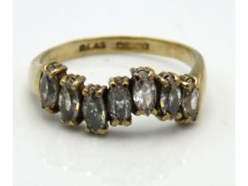 A 9ct gold ring set with marquise cut white stones