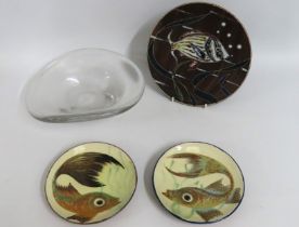 Two continental studio earthenware fish decor plat