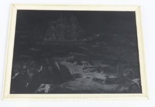 A 19thC. black glass etching plate of Lahloo, Chin