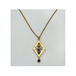 A 9ct gold chain & amethyst set pendant, chain 460