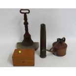 A mounted iron door stop, a small camphor wood box