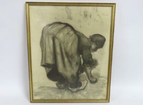 A vintage framed Van Gogh print titled 'Peasant Woman Gleaning' 510mm x 420mm