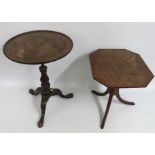 Two pedestal tables, tallest 650mm with a diameter