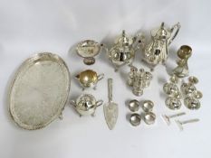 A quantity of silver plated wares including a four