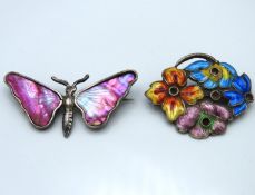 Two hallmarked silver enamelled brooches of moth &