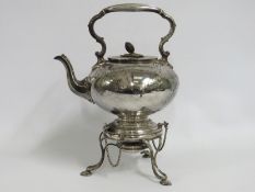 A large 19thC. silver plated spirit kettle & stand, maker C.F, 370mm high to handle Ivory Exemption