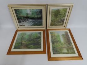Maureen E. Airey, Cornwall, twelve framed green woodland pastels paintings