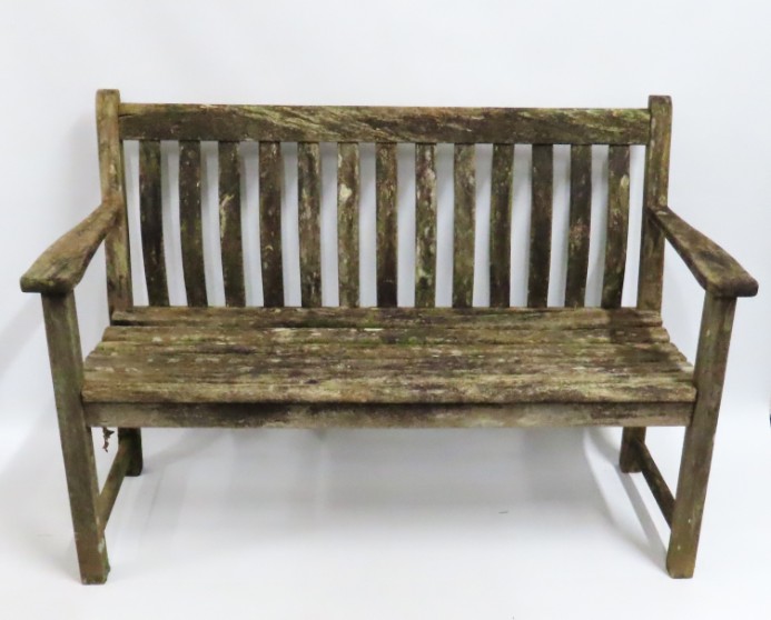 A teak garden bench by Alexander Rose, 1206mm wide