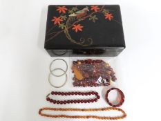 A Victorian butterscotch amber necklace, a bag of