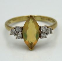 A 9ct gold ring set with diamond & marquise cut wa