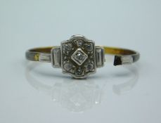 A 1920's 18ct gold ring set with small diamonds on platinum mount, a/f 2.1g