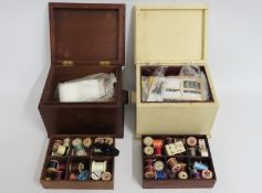 Two sewing boxes with contents including Sylko thr