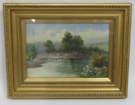 A Victorian gilt framed oil of river scene, signed