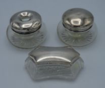 Three silver topped dressing table jars, silver weight 43.99g