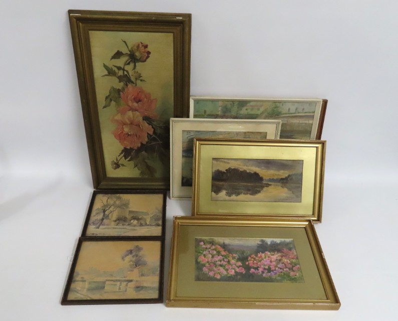 A selection of various paintings including a pair