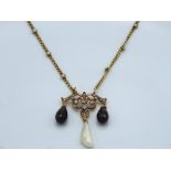An antique 15ct gold necklace set with diamond, ga