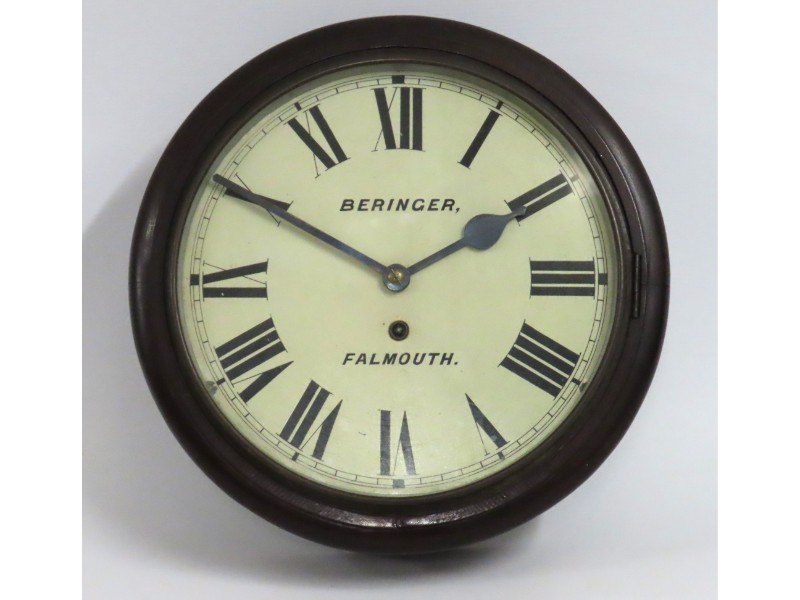 A 19thC. wall clock made by Falmouth jewellers, Be