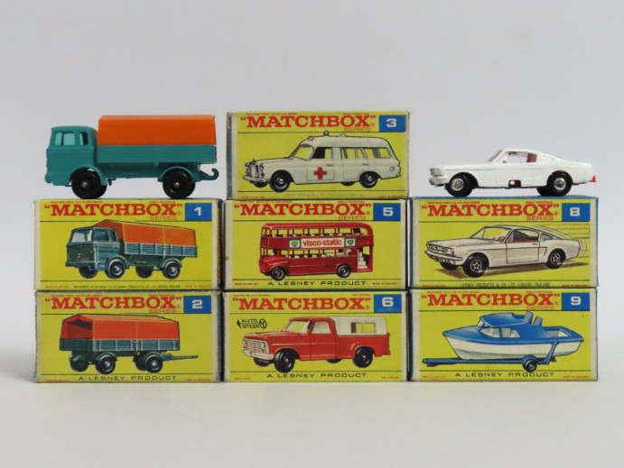 Seven boxed Lesney Matchbox Series diecast models