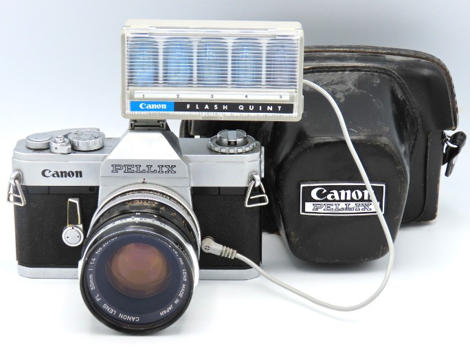 A Canon Pellex 35mm film camera with Canon FL 50mm
