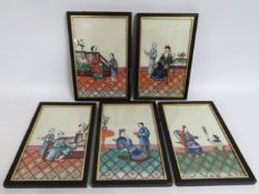 Five 19thC. framed Chinese rice paper watercolours