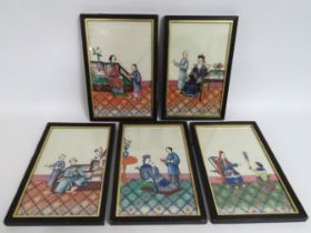 Five 19thC. framed Chinese rice paper watercolours