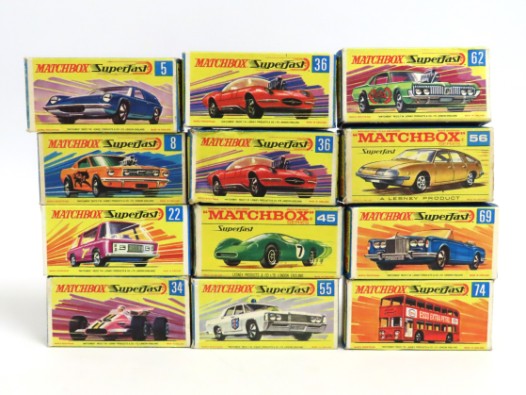 Twelve boxed Matchbox Superfast diecast models nos