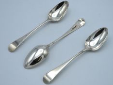 Three George III 1792 London silver dessert spoons