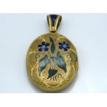 A Victorian gold plate (worn) enamelled locket, so