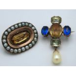 Two early 19thC. brooches, one with yellow metal c