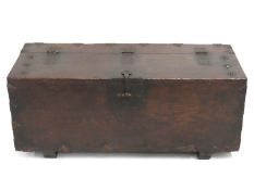 An antique pitch pine strong box with original iro