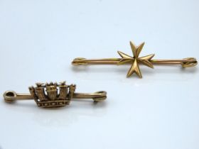 Two 9ct gold sweetheart style brooches, 35mm & 45m