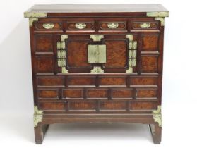 An Oriental cabinet with cupboard & four drawers, 970mm tall x 970mm wide x 435mm deep