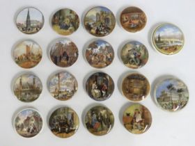 Eighteen 19thC. Prattware pot lids including The Grand International Building of 1851 - Exhibition o