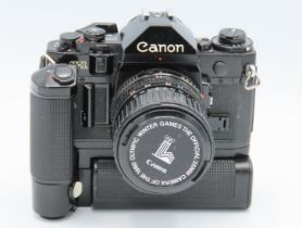 A Canon A-1 35mm film camera with Canon FD 28-55mm