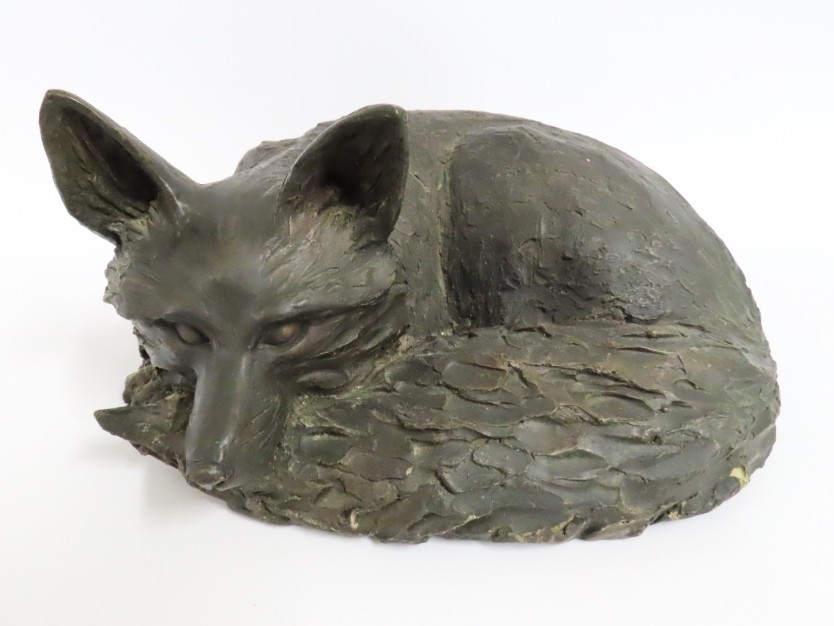 A signed limited edition bronze resin fox by Rosal