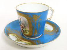 A French Sevres porcelain cup & saucer with gilded