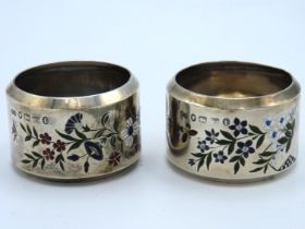A Victorian pair of Birmingham silver enamelled na