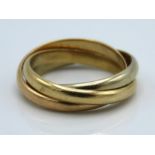 An 18ct three colour gold trinity ring, 4.5g, size