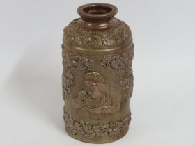 A 19thC. salt glazed bottle with relief decor depi