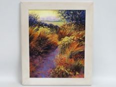 A framed Ros Wiley oil titled 'Glowing Grasses in