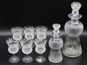 An Edinburgh crystal thistle decanter set with six