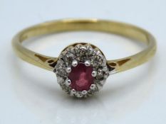 A 9ct gold ring set with ruby & diamond, 1.4g, siz