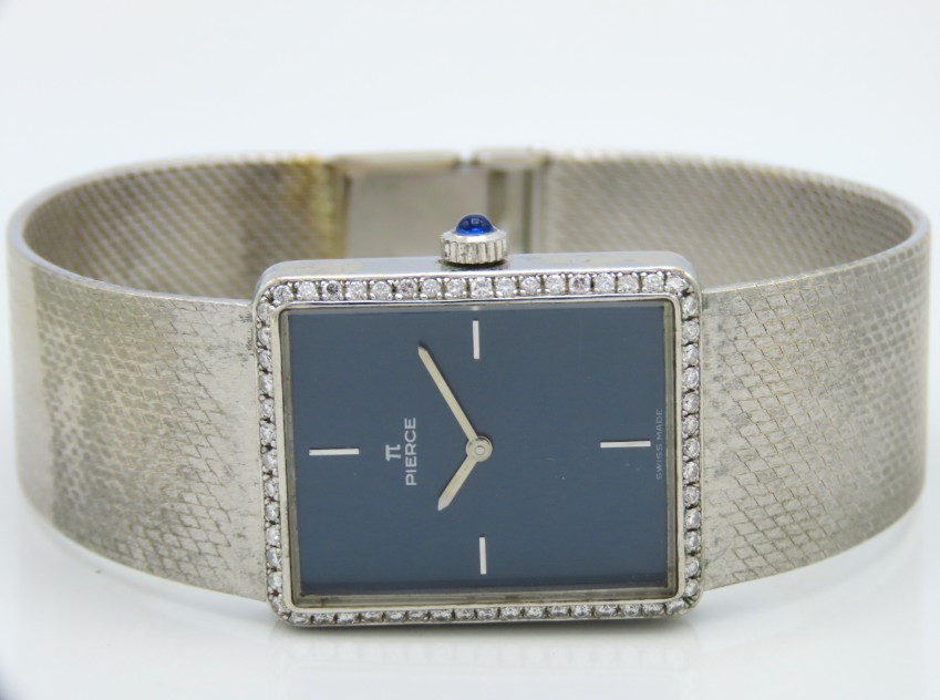 An 18ct white gold Pierce wristwatch set with appr