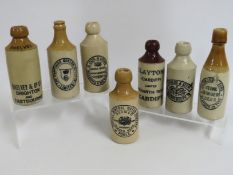 Seven stoneware ginger beer bottles including E. C