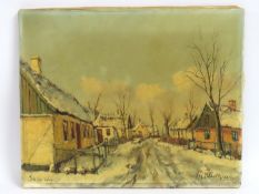 A Danish school oil on canvas of winter street sce