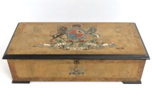 A 19thC. walnut music box by B. H. Abrahams, not running, 700mm wide x 330mm deep x 190mm high