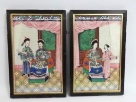 A pair of 19thC. finely painted framed Chinese ric