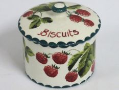 A Wemyss signed biscuit jar with lid, faint hairli