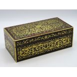 A 19thC. brass inlaid tortoiseshell Boulle work box, inscribed 'Bel' to centre top, 190mm wide x 95m