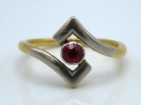 A two colour metal ring set with ruby, 4mm diamete